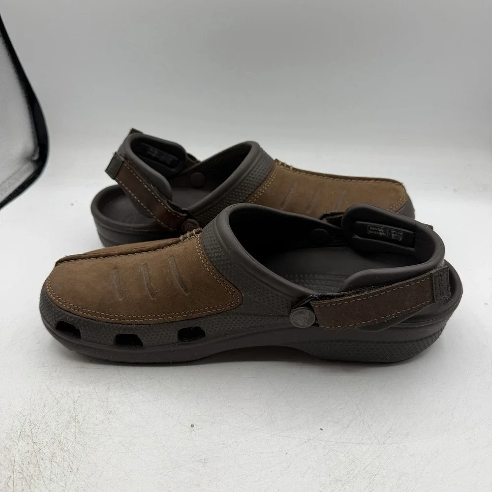 Crocs Yukon Mesa Clog Mens Sz 9 Espresso Brown Leather Adjustable Strap Shoes
